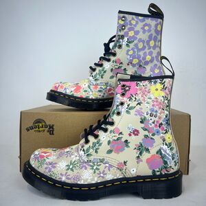 Dr. Martens Floral Mash Up Backhand Leather 1460 Lace Up Boots | Women's size 7